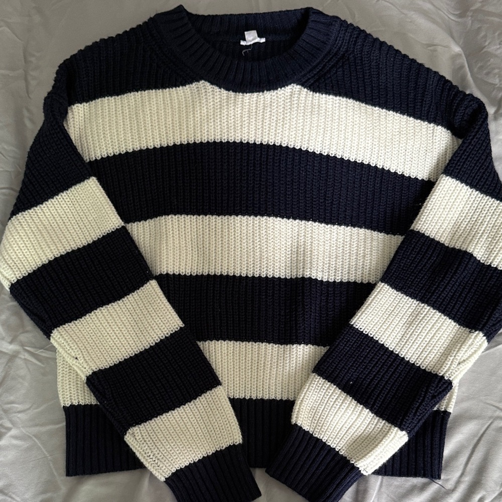Garage Women's Crewneck Sweater - Navy and Cream Stripes